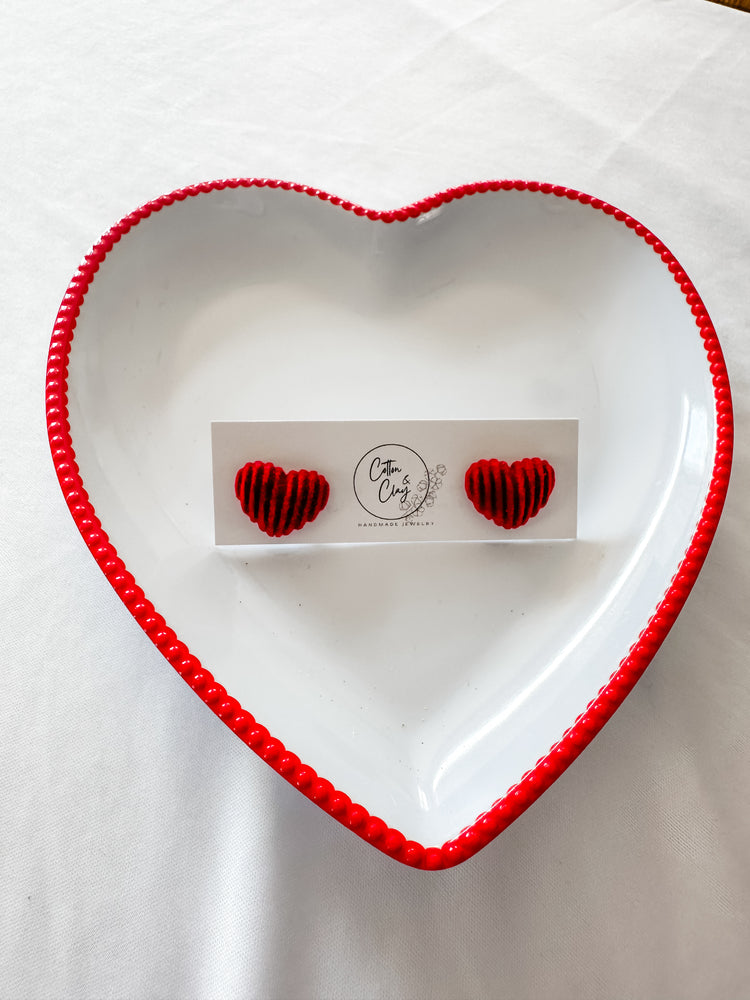 Red fuzzy heart stud