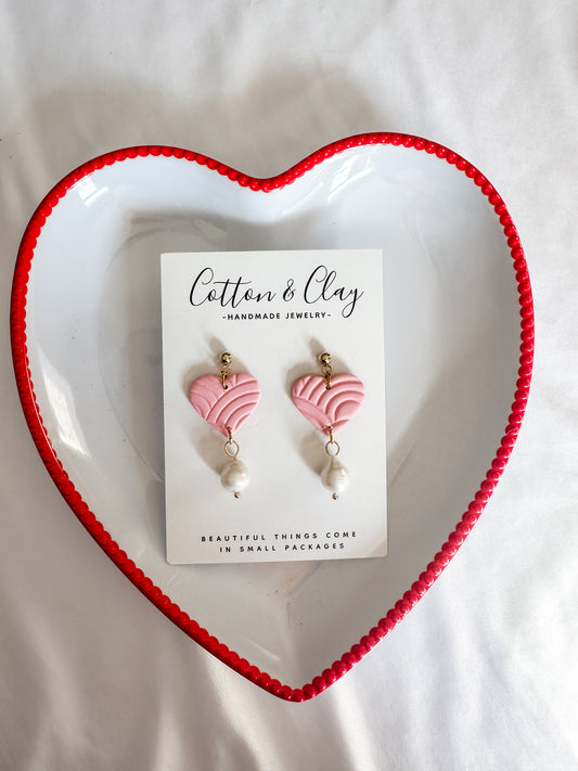Pink heart dangle with pearl