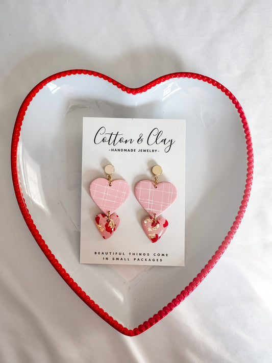 Plaid Heart dangle with small multi color heart